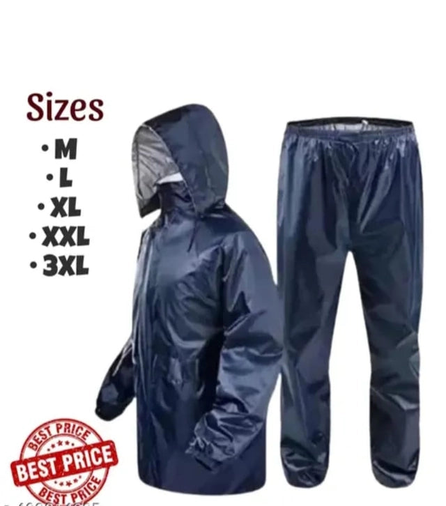 Polyester Full Sleeves Rainsuit Set for Men (Navy Blue, M)